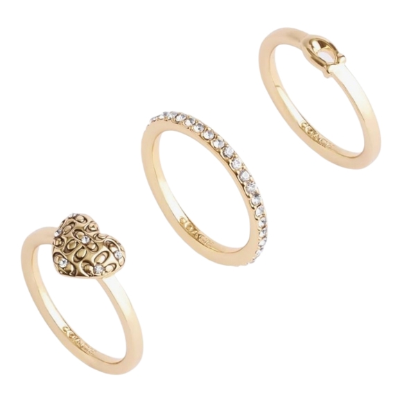 Coach Jewelry - COACH Gold Heart and Crystal Ring Set